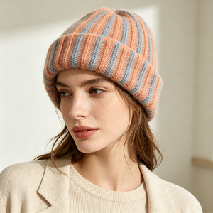 Gorro Unisex de Punto Acanalado a Rayas, Suave, Cálido y Afelpado, con Borde, para Invierno, 100% Acrílico, Gorro ACE, para Uso Diario al Aire Libre - Product Image 1