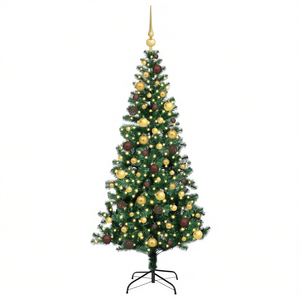 Sapin de Noël artificiel vert pré-éclairé de 70,87 pouces en PVC et métal avec 500 à 1000 lumières LED chaudes, base autoportante pour intérieur - Product Image 1