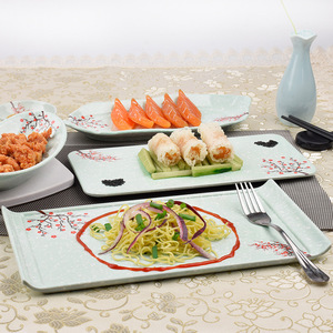 Assiettes longues rectangulaires en mélamine rouge style japonais pour servir le sushi, idéales pour les fêtes - Product Image 2