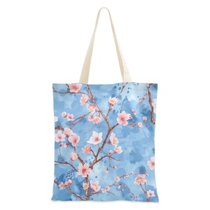 Wholesale Custom Cherry Blossom Sakura Watercolour Eco Friendly Recycle Reusable Shoulder Bag Grocery <b>Handbag</b> - Product Image 1