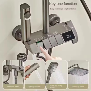 Miscelatore <span class=keywords><strong>Doccia</strong></span> Nero in Ottone con Doppia Maniglia, Acqua Calda e Fredda, Finitura Cromata Lucida, Getto Spray Morbido con Pausa, Cartuccia in Ceramica - Product Image 3