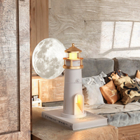 Phare d'intérieur moderne à LED en forme de lune Lumière blanche chaude Télécommande Haut-parleur BT pour chambre à coucher Atmosphère domestique