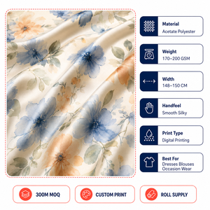 Tissu tissé en satin d'acétate de <span class=keywords><strong>soie</strong></span> épais en polyester imprimé numériquement personnalisable pour robe - Product Image 2