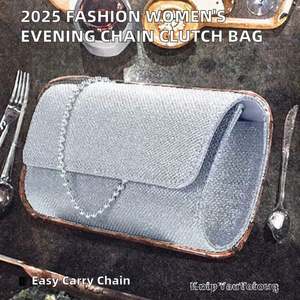 2025 Guangzhou Factory <b>Sale</b> Classic Casual Summer <b>Straw</b> Bag Square Shaped Half-Moon Pattern Pearl Chain Fashionable 'Candy' - Product Image 2
