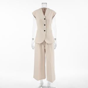 2025 primavera gilet <span class=keywords><strong>canguro</strong></span> kaki di moda francese pantaloni larghi due pezzi donna pendolare Career Suit - Product Image 1