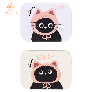 Étuis à lentilles imprimés chaton de dessin animé, boîtes en carton portables pour le voyage, assorties à une pochette en microfibre, accessoires pour lunettes - Product Image 1