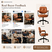 Chaise d'ordinateur en cuir de vachette style rétro capitonnée avec dossier et accoudoirs, confortable pour une assise prolongée, idéale pour la maison, la chambre, le bureau ou le bureau d'étude.
