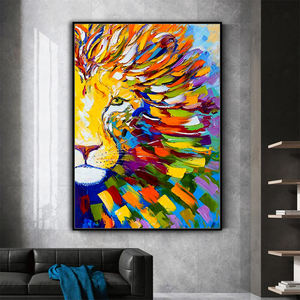 Mintura personnalisé grande toile Lion Animal <span class=keywords><strong>peinture</strong></span> à l'huile peinte à la main mur <span class=keywords><strong>Art</strong></span> affiche dessin animé pour chambre décor maison décorative - Product Image 3
