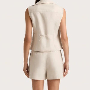 OEM 2025 <b>Women's</b> Casual <b>Linen</b> Set Hot Selling New Style Sexy Cotton Two Piece Above <b>Knee</b> <b>Shorts</b> Solid <b>Shorts</b> <b>Knee</b> <b>Length</b> - Product Image 3
