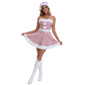 Vestido de Navidad con Lentejuelas Rosas para Mujer, Cintura Alta, Traje Festivo de Felpa, Mono de Fiesta, Ropa Sexy para Club, Disfraz Festivo de Año Nuevo - Product Image 5