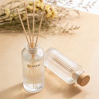 Flacon de parfum en verre transparent 150 ml, flacon de parfum à rayures 120 ml vide, flacon diffuseur en verre 200 ml avec bâtonnets en rotin à vendre