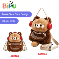 Sac à dos en peluche personnalisé BIPU Ours style japonais Anime Mignon Dessin animé Ours Petit raton laveur Sac rembourré en coton PP Fête OEM