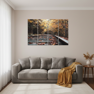 Autumn Train Tracks <b>Canvas</b> Print: Elegant Landscape <b>Wall</b> Hanging,SET OF 4 <b>CANVAS</b> - Product Image 3