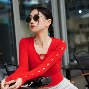 Design de mode personnalisé pull à col en V à manches longues pull pour l'automne femmes printemps tricots - Product Image 6