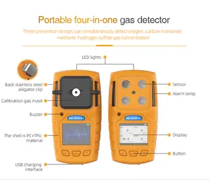 ポータブル4ガスイージーバッテリーブリットイン可燃性および有毒ガス検知器、個人用空気用ポータブルマルチガスモニター