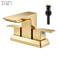 Robinet de lavabo de salle de bain contemporain en acier inoxydable SUS304 à 3 trous, 2 poignées, 1,2 GPM, sans plomb, pour projets hôteliers, approvisionnement en gros