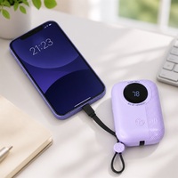 Batterie externe à charge rapide 22,5 W avec câble intégré, portable, 10000 mAh, 20000 mAh, mini batterie externe double 21700 avec cordon