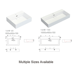 Lavabo rectangulaire en céramique multi-installation avec vidange et trop-plein dissimulés pour hôtels et villas - Product Image 1