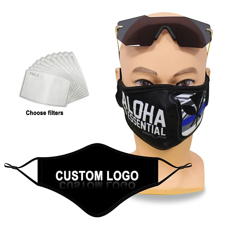 Mascarillas faciales de poliéster y algodón para fiesta, Logo personalizado lavable, 3 capas, reutilizable, diseño de moda para invierno