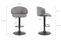 Tabouret de bar pivotant en tissu moderne et contemporain avec dossier, hauteur réglable, chaise de comptoir pour îlot de cuisine, bar, café