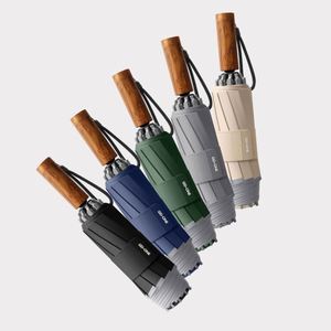 Nouveau modèle moderne de parapluie inversé à trois plis entièrement automatique, anti-UV, en tissu Ripstop 280T à 10 baleines, avec bande réfléchissante et motif grain de bois - Product Image 4