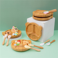 Assiette Bébé en Bambou Écologique, Non Toxique, avec Base à Ventouse, Design Divisé, Motif Tigre Cartoon, Personnalisable pour