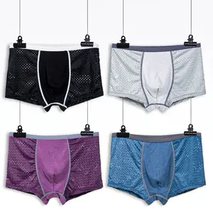 4 Piece/set Wholesale breathable men's underwear comfortable seamless high elastic mid-waist mesh boxers briefs