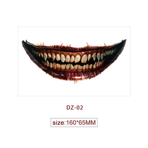 Tatouage temporaire autocollant de déguisement Halloween <span class=keywords><strong>Horreur</strong></span> <span class=keywords><strong>Thriller</strong></span>, motif grande bouche, impression par transfert à l'eau, imperméable, pour décoration corporelle - Product Image 4