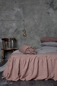 Funda de cama de lino, falda de cama de granja con volantes, ropa de cama king con volantes de lino suave lavada con Rosa de madera, ropa de cama queen desgastada - Product Image 3