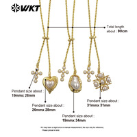 Collier en métal avec pendentifs en forme de cœur et de croix plaqué or, style élégant, en laiton et perles artificielles, cadeau romantique pour les amis