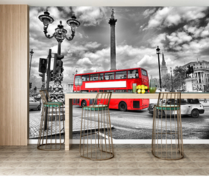 Scena di londra Bus rosso nero bianco arte murale per soggiorno decorazione retrò città paesaggio Peel Stick carta da parati - Product Image 3