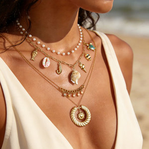 สร้อยคอจี้แฟชั่นฮาวายฤดูร้อน สร้อยคอเหล็กกล้าไร้สนิม 316L เครื่องประดับชุบทอง 14k 18k PVD สร้อยคอรูปเปลือกหอยสำหรับผู้หญิง - Product Image 1