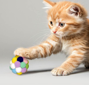 Balle de jeu pour chaton interactive avec pompon coloré et sonnette - Product Image 2