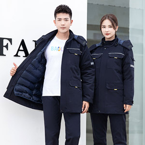 Đồng phục công nhân mùa đông <span class=keywords><strong>100</strong></span>% cotton cho nam nữ, chống gió, quần áo bảo hộ lao động, áo khoác 2 mảnh có thể tháo rời, dài trung bình - Product Image 2