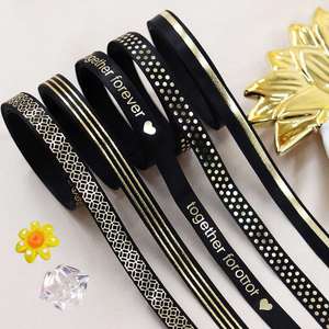 ริบบิ้นผ้าซาตินโพลีเอสเตอร์ลายหรูหรา ขนาด 1 ซม. ยาว 10 หลา ประดับด้วยฟอยล์สีทอง สำหรับห่อของขวัญ ตกแต่งงานแต่งงาน และวันวาเลนไทน์ - Product Image 2
