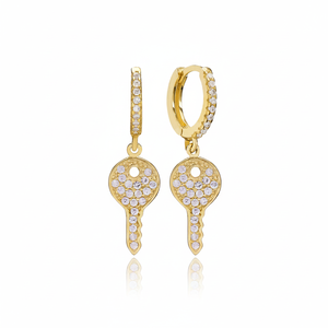 Boucles d'oreilles pendantes en zircon, design clé, vente en gros, bijoux artisanaux turcs en argent sterling 925 - Product Image 2
