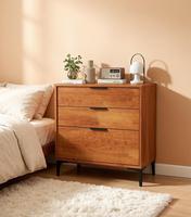 Commode moderne à 3 tiroirs, écologique, réglable, avec pieds en métal noir, style européen contemporain, meuble de rangement pour chambre et salon