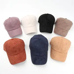 Venta al por mayor Unisex MOQ bajo 6 paneles Color sólido deporte papá sombreros personalizado gamuza tela gorra de béisbol para hombres mujeres