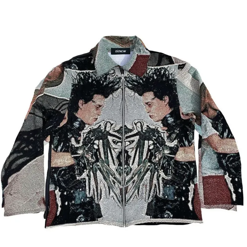 DiZNEW Custom Edward Scissorhands pattern tapestry Jacket plus size men's jackets jacquard coats zipper Jacket