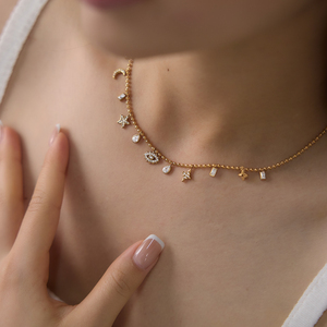 Collar con Colgante de Estrella y Luna con Ojo Turco, Chapado en Oro de 18K, de Acero Inoxidable, con Cadena de Cuentas, para Mujer, de J&D Jewelry - Product Image 3