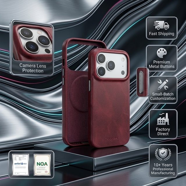 Retro Red PU Leather Phone Case for IPhones 18 17 16 15 Full Camera Protection Magnetic Ring With Wireless Charging Function