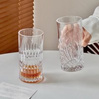 Elegante Scandinavische stijl gegraveerde glazen beker voor whisky, thee, melk, bier, sap, longdrinks, thuis, restaurant, bar, hotel, groothandel.