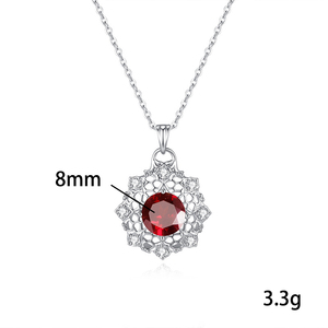 Collar con Colgante de Granate en Forma de Copo de Nieve, Corte Redondo de 8mm, Amatista, Piedra Natural, Plata 925, Regalo para Amigos - Product Image 6
