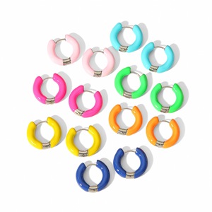 ต่างหูฮักกี้ ต่างหูเหล็กไทเทเนียมทรงเรขาคณิตหลากสี น้ำเงินเข้ม เขียว ฟ้า ส้ม ชมพู เหลือง แดงกุหลาบ - Product Image 5