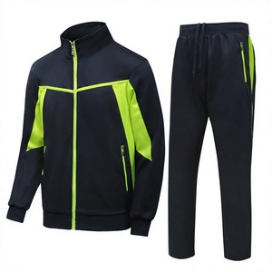 Men's Navy Blue Fleece Tracksuit Full Zipper Sporty Sweatshirt <b>Pants</b> Set Gray Panels Breathable Regular Fit Winter Wear - Product Image 1