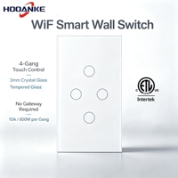 Interrupteur mural intelligent WiFi Hooanke certifié ETL, norme américaine, 4 gangues, contrôle via l'application Tuya Smart Life, verre trempé