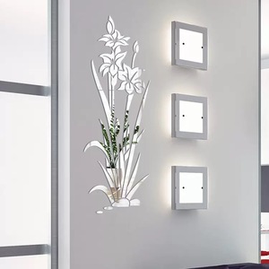Haute Qualité Auto-Adhésif Acrylique Lily <span class=keywords><strong>Stickers</strong></span> Muraux Miroir Lily Sticker Mural pour <span class=keywords><strong>Chambre</strong></span> Creative TV Fond Mur Décor - Product Image 1