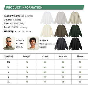 T-Shirt Unisex a Maniche Lunghe in Cotone Pesante 425gsm, Collo Tondo Oversize per Uomo e Donna - Product Image 3