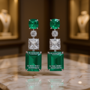 Orecchini Pendenti Smeraldo Worig Pho Imdossiene con Montatura a Griffe, Gioielli da Festa Geometrici da Donna in Lega, alla Moda - Product Image 2