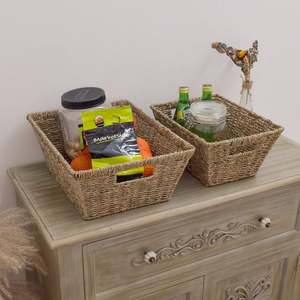 Cesta de Lavandería de Yute y Pasto Marino, Almacenamiento <span class=keywords><strong>para</strong></span> Ropa en Habitación Infantil, Redonda con Asas de Ratán, Estilo Coqueta - Product Image 6